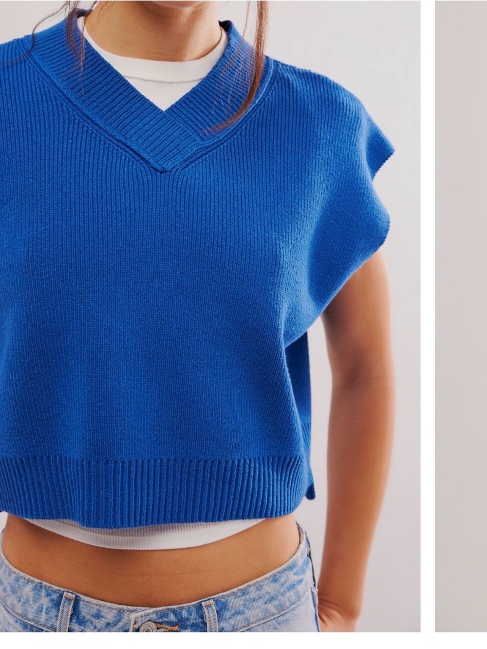Free People easy Street Cobalt Blue V-Neck Sleeveless Knit Vest